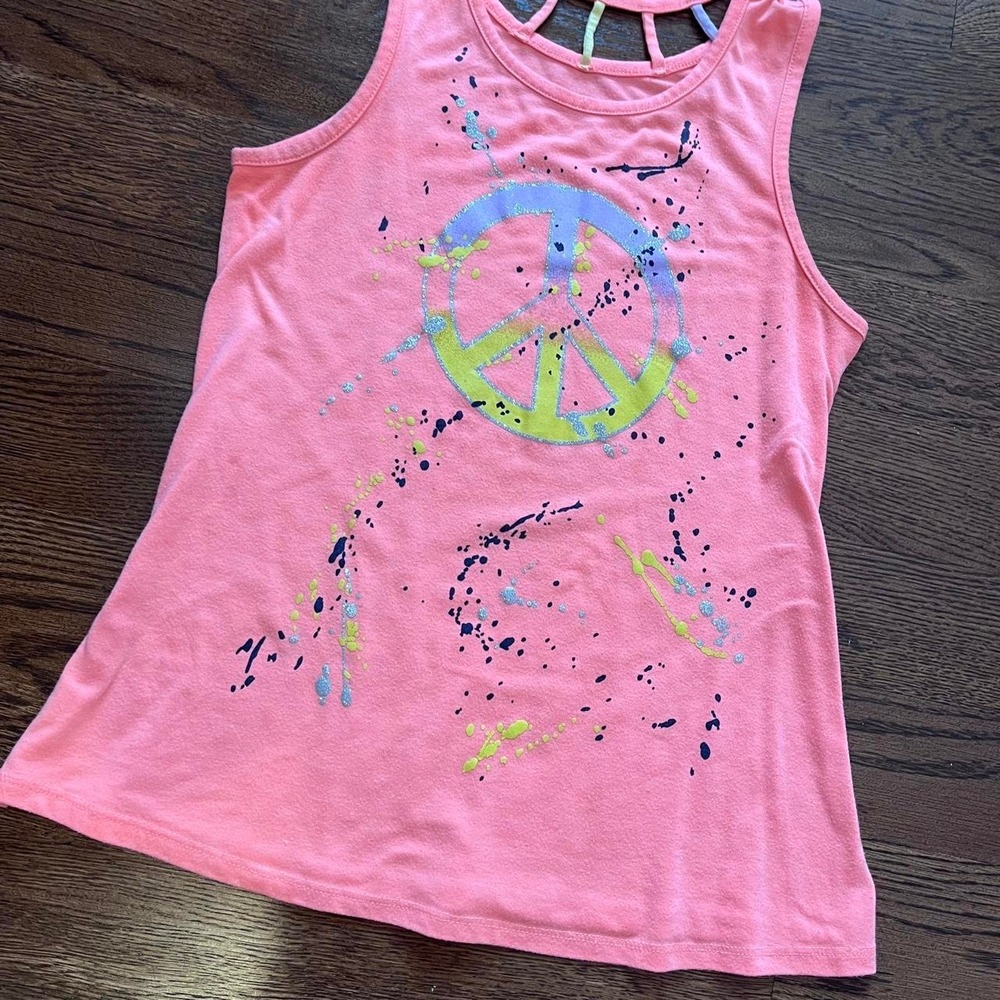 ⭐y2k vintage women's neon coral peace sign graphic tank small - Picture 2 of 7